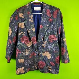 Fitting Image Womens Floral Blazer 16W Multicolor Polyester Jacket